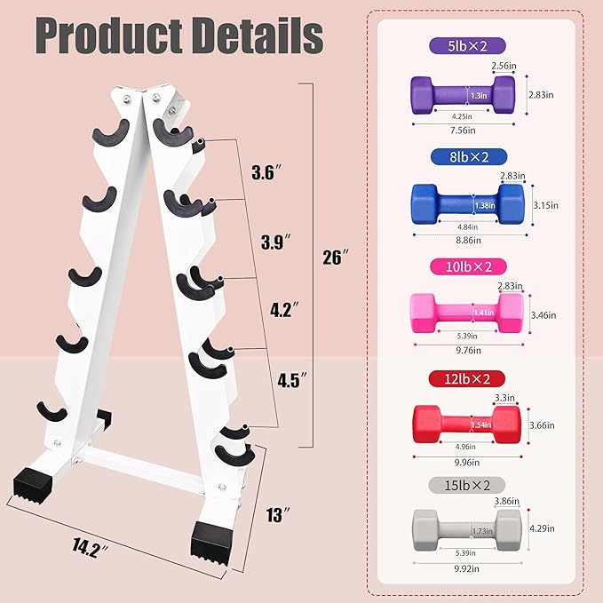6-10 Pair Iron and Rubber Dumbbell Set 350/450 and 550 lbs 5-50 lbs Hand Free Weight for Strength Hex Coated Weights with Vertical Storage Rack Home Gym 5-50 lb - Black-FlexoryFit