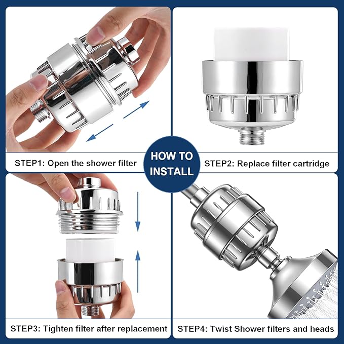 20 Stage Shower Filter Replacement Cartridge - Shower Head Filter Cartridge for Hard Water, Chlorine, Heavy Metals, High Output Shower Water Softener (2)
