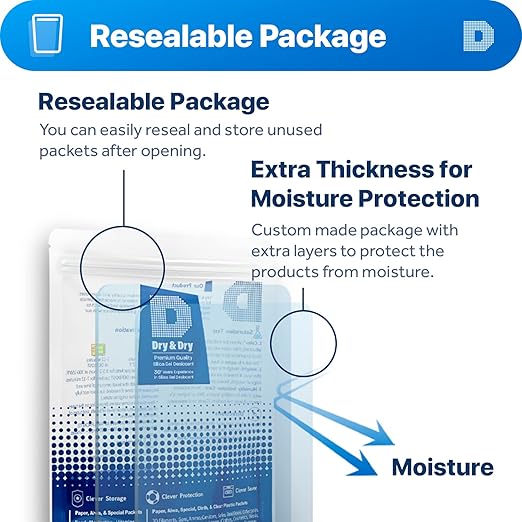 Dry & Dry Silica Gel Packets Desiccants - Rechargeable Silica Gel Packs, Desiccants Packets, Silica Gel - White - 200 Packets (1 Gram)