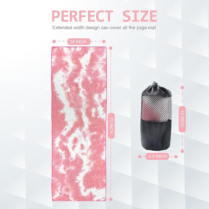 Eunzel Yoga Towel,Hot Yoga Mat Towel with Grip Dots Sweat Absorbent Non-Slip for Hot Yoga, Pilates and Workout 24" x72", Red & White-FlexoryFit