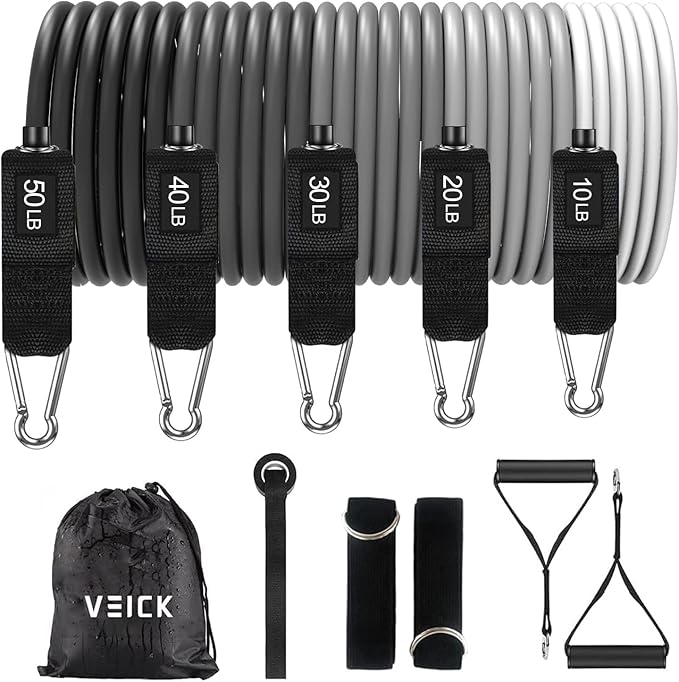 VEICK Resistance Bands, Exercise Bands for Working Out with Handles, Elastic Workout Bands for Men Women, Exercising Bands for Strength Training Equipment at Home Gym-FlexoryFit
