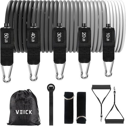 VEICK Resistance Bands, Exercise Bands for Working Out with Handles, Elastic Workout Bands for Men Women, Exercising Bands for Strength Training Equipment at Home Gym-FlexoryFit
