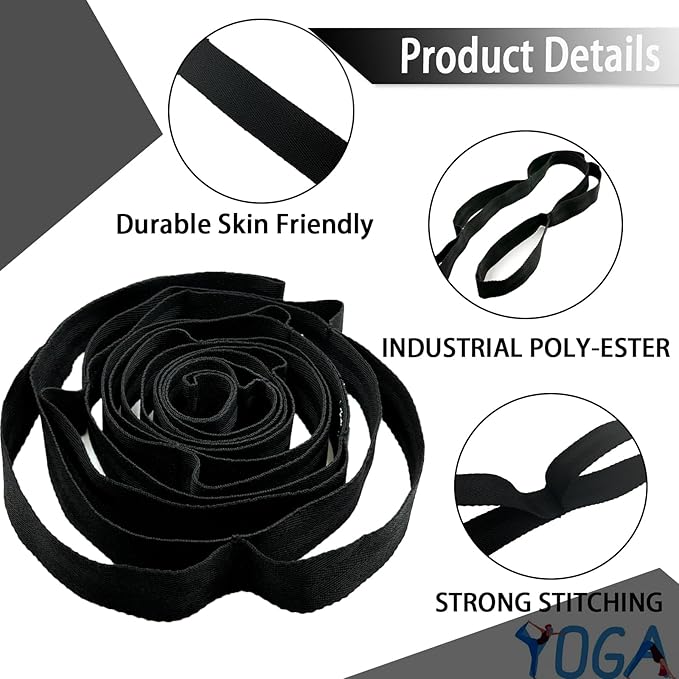 Stretching Strap Yoga Strap with Loops, Stretch Straps for Physical Therapy, Non-Elastic Exercise Strap for Pilates, Dance and Gymnastics with Workout Guide-FlexoryFit