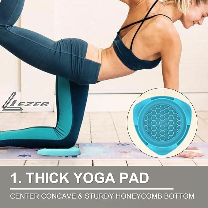 LEZER 2 IN 1 Yoga Knee Pad Slider, Core Gliding Disc, Extra Thick Yoga Mat, Cushion, Wrist Support, Exercise, Home Gym Workout Equipment, Honeycomb Structure, Set of 2-FlexoryFit
