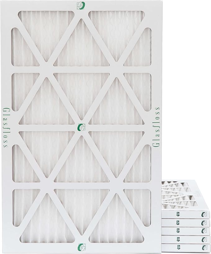 Glasfloss 12x25x1 MERV 10 (FPR 5-6) Pleated Air Filters Box of 6. Actual Size: 11-1/2 x 24-1/2 x 7/8