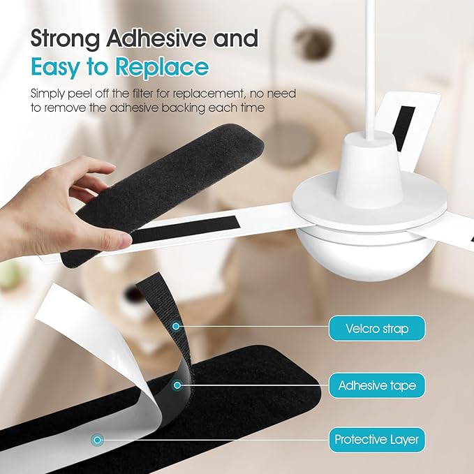 Butto Ceiling Fan Filters for Blades - Strong Adhesive Ceiling Fan Filters for Common Household Contaminants - Unscented Coconut Carbon Fan Air Purifier Pads to Make Air Fresh and Natural (20-Pack)