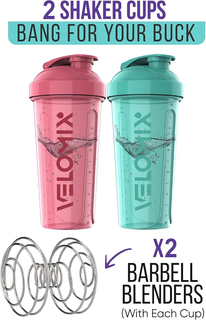 '-2 Pack- 28 oz Protein Shaker Bottles for Protein Mixes - 2x Wire Whisk | Leak Proof Shaker Cups for Protein Shakes | Protein Shaker Bottle Pack (Pink/Turquise)-FlexoryFit