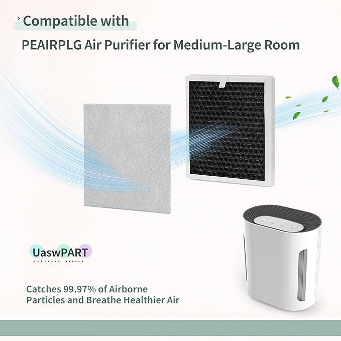 PEAIRFIL Replacement Filter Compatible with Pure Enrichment Air Filter, PureZone 3-in-1 True HEPA PEAIRPLG, Part# PEAIRFIL, 3-Stage Filtration, 4 Premium HEPA+8 High-Efficiency Extra Pre-Filters, 4H8P