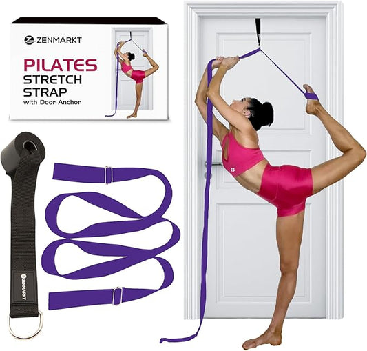Pilates Stretching Strap with Door Anchor - Flexibility Equipment for Pilates Practitioners - Ideal for Improving Leg Flexibility, Core Stability, and Posture Alignment at Home-FlexoryFit