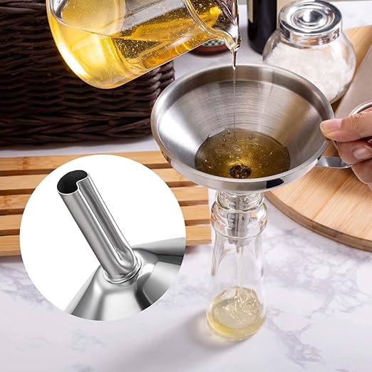 5-Inch Premium Stainless Steel Funnel with 200 Mesh Food Strainer, Kitchen Funnel for Bottles