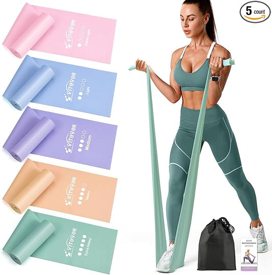 Stretch Bands for Exercise, 5 Levels Resistance Bands for Working Out, Exercise Bands for Physical Therapy, Pilates, Rehab, Stretch, Strength Training and Yoga Starter Set-FlexoryFit