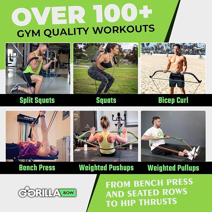 Gorilla Bow Original Portable Home Gym Resistance Bands and Bar System for Travel, Fitness, Weightlifting and Exercise Kit, Full Body Workout Equipment Set-FlexoryFit