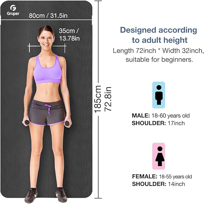 Thick Yoga Mat Non Slip, Large Size 72" L x 32" W x 0.6" TH, Premium Exercise & Fitness Mat with Carrying Strap and Bag, Workout Mats for Home-FlexoryFit