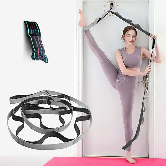 Stretching Strap Yoga Strap, 10 Loops Non-Elastic Stretch Bands Helps Women and Men Improve Flexibility for Home Workout, Physical Therapy, Pilates, Exercise, Dance, Comes with Door Anchor-FlexoryFit