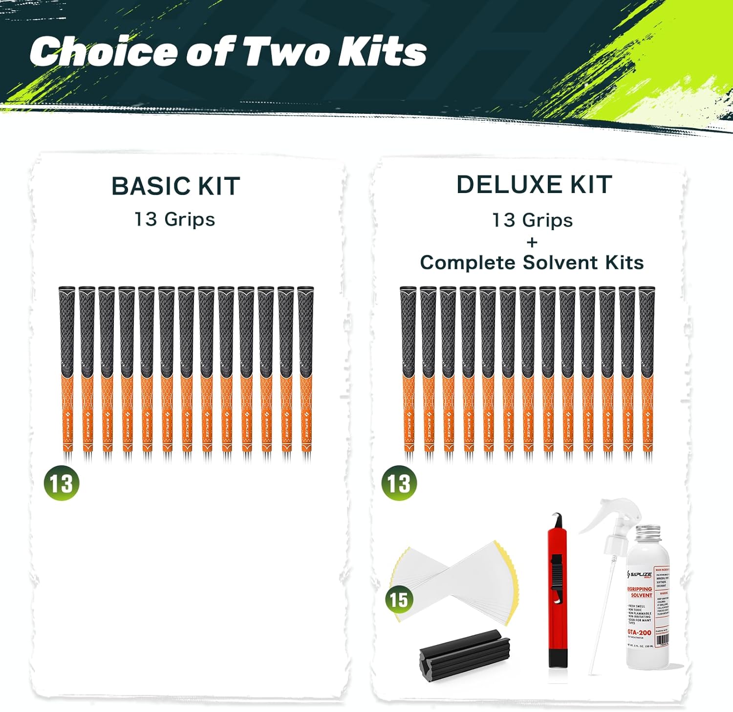 SAPLIZE Hybrid Golf Grips (CL07) - Set of 13, Innovative Design, Cross Corded Rubber Technology, Options of 8 Colors, Standard/Midsize, Basic/Deluxe Kit for Choice, Multicompound Golf Club Grips
