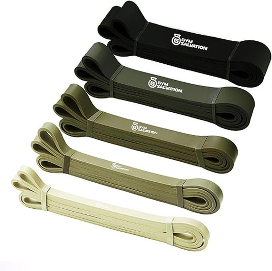 Gym Salvation Resistance Bands Set, 5 Exercise Bands, Black and Military Green Shades-FlexoryFit