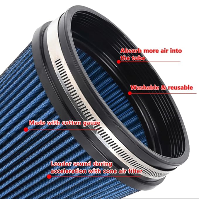MUGE RACING 6" 152 mm High Flow Inlet Air Filter, Air Intake Cone Filter Replacement Performance Washable Clamp-On Dry, 6'' Tall(Blue)