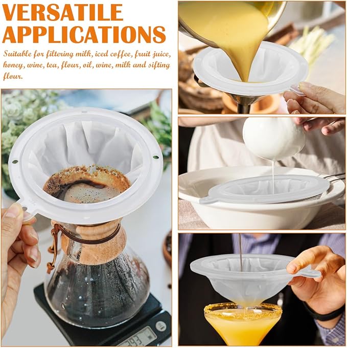 3PCS Filter Strainer 400 Mesh Nylon Food Grade Filter Mesh Filter Funnel for Juice Milk Wine Cheese Whey Grease Coffee, 5 Inch