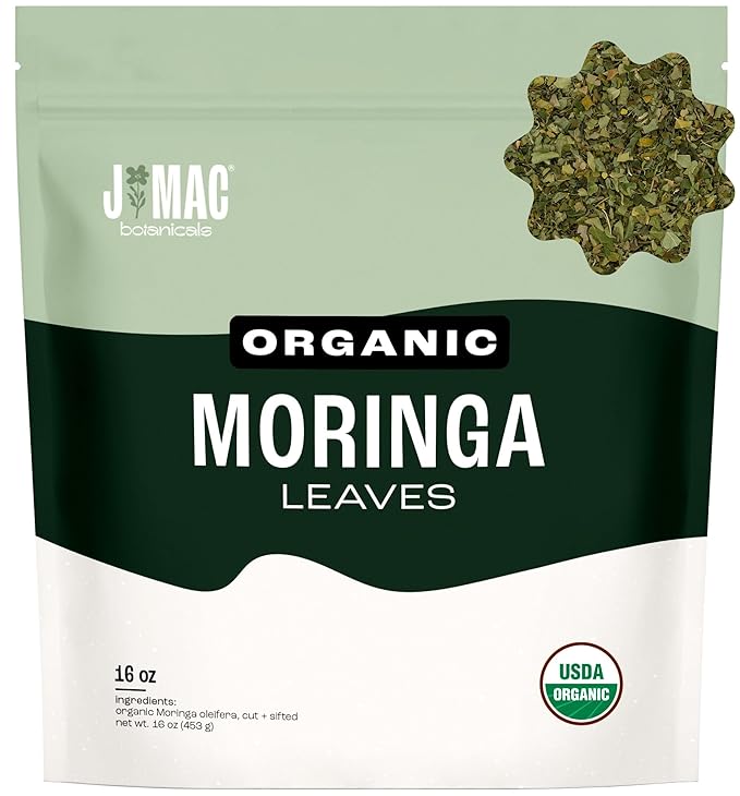 J MAC BOTANICALS Organic Moringa Leaf (16 oz) dried organic leaves from the Egyptian Nile Valley, malunggay leaves fresh-FlexoryFit