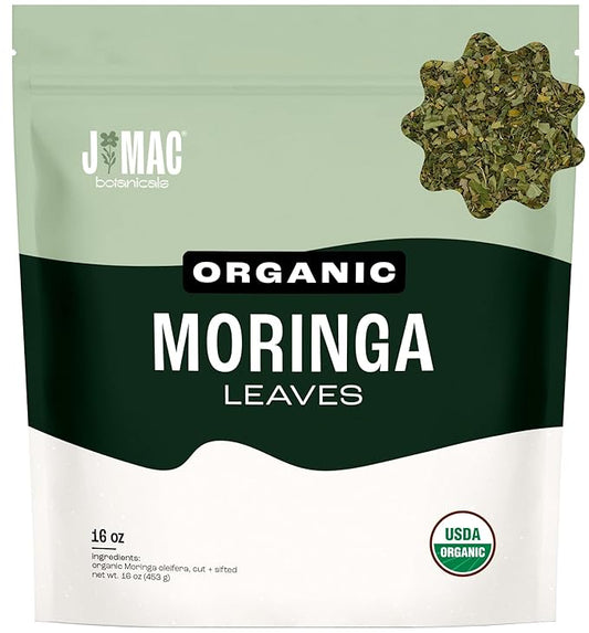 J MAC BOTANICALS Organic Moringa Leaf (16 oz) dried organic leaves from the Egyptian Nile Valley, malunggay leaves fresh-FlexoryFit