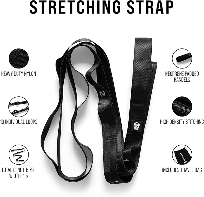 Gymreapers Stretching Strap for Physical Therapy Non-Elastic Stretch Band 10 Loop Neoprene Stretch Strap for Yoga Pilates Exercise Men & Women-FlexoryFit
