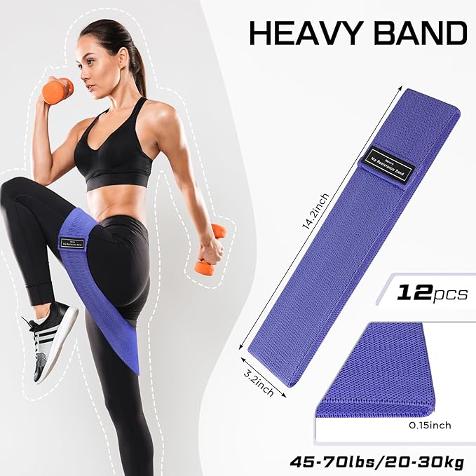 12 Pcs Fabric Resistance Bands for Working Out Booty Workout Stretch Exercise Bands Non Slip for Legs Squat Resistance Loop for Women Men Starter Butt Hip Thigh Fitness-FlexoryFit