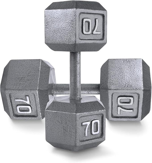WF Athletic Supply Cast Iron Solid Hexagon Gray/Black Dumbbells, Strength Training Free Weights Set of 2 for Women and Men, Hand Weights Sold by Pairs, Multi-Select Size Options Available-FlexoryFit