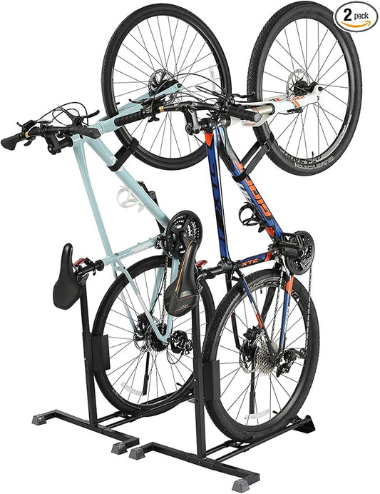 YueTong Heavy Duty Bike Stand - Vertical & Horizontal Storage, Upright Bicycle Stand for Indoor & Garage, Suits MTB, Road & E-bike (2 Pack)