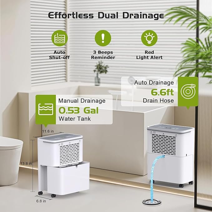 Dehumidifier for Home - 30 Pint Dehumidifier with Drain Hose Up to 2500 Sq. Ft Coverage - Ideal for Basement Bedroom Bathroom - Intelligent Humidity Control, Auto Defrost, 24H Timer