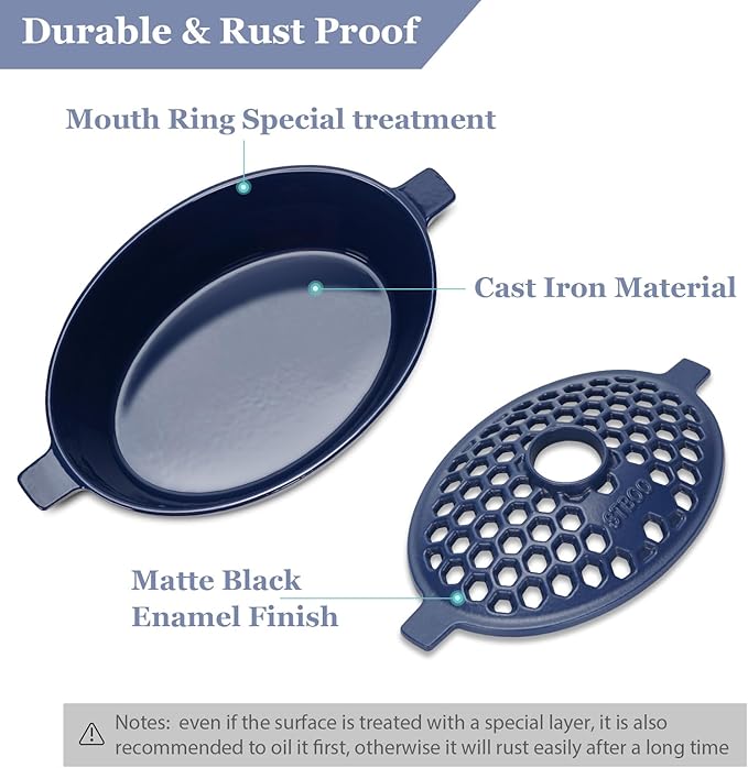 STBoo Wood Stove Steamer - Cast Iron Fireplace Humidifier | Indoor Pot for Home Heating | Bowl Fire Place Stove Covers Accessories Decorative | Matte Finish & Rust Resistan & 2.7 Quart, Blue