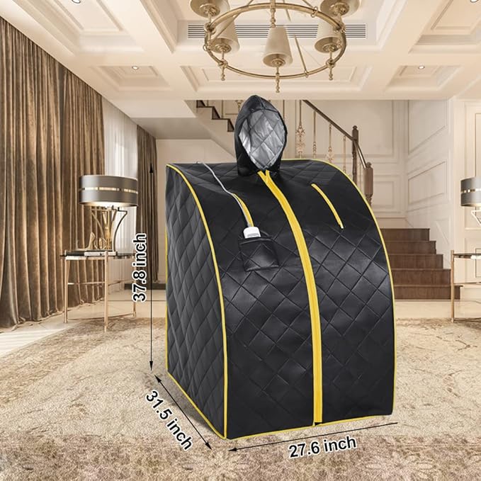 Smartmak Far Infrared Sauna with Hat, Portable Personal Full Body Home SPA Tent, Separate Heating Foot Pad and Portable Upgraded Chair-BlackGold