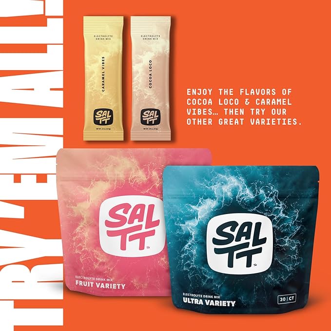 Keto Chow SALTT Electrolytes Powder Packets, Cocoa Variety Pack (30 Packets) - Magnesium, Potassium, Sodium, Trace Minerals - Vegan, Sugar Free, Gluten Free - Travel Essentials - Made in USA-FlexoryFit