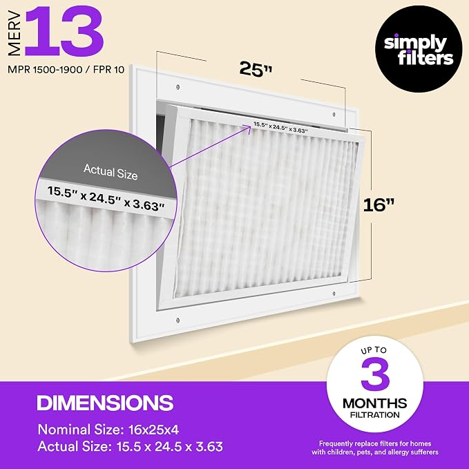 Simply 16x25x4 Air Filter MERV 13, MPR 1500, 6 Pack, - Image 2