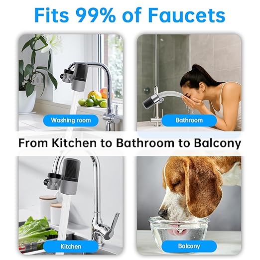 Advanced Sink Faucet Filter, 360 ° Rotary Faucet Water Purifier, NSF Certified Level 5 Filtration, Compatible with 99% of Faucets. (Black-T6-UF)