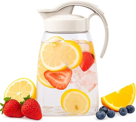 Compact Airtight Water Pitcher with Lid – 1.4QT (45oz) Leakproof Jug for Hot & Cold Drinks, Tea, Coffee, Water – Slim, Space-Saving, Dishwasher Safe, Made in Japan