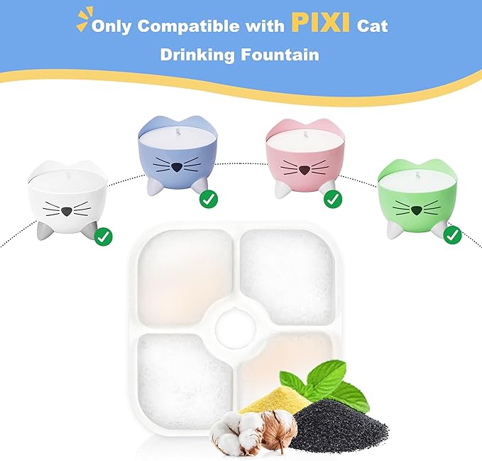 Cat Water Fountain Filter,Cat Fountain Filters for PIXI Pet Water Fountain,16 Pack Pet Fountain Filter Replacement,4 Pump Hoses