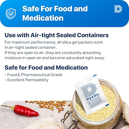 Dry & Dry 5 Gram [500 Packets] Silica Gel Packets Silica Gel Desiccants, Silica Gel Packs - Rechargeable (Food Safe) Silica Gel Packets, Silica Packets