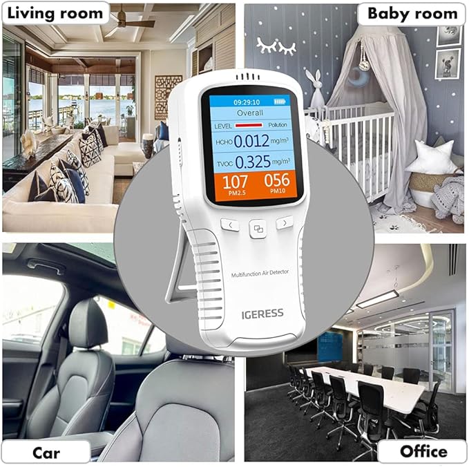 Indoor Air Quality Monitor, IGERESS Formaldehyde Detector, Pollution Monitor,Dust Tester, Detect Indoor HCHO/TVOC/PM2.5/PM10 (White)