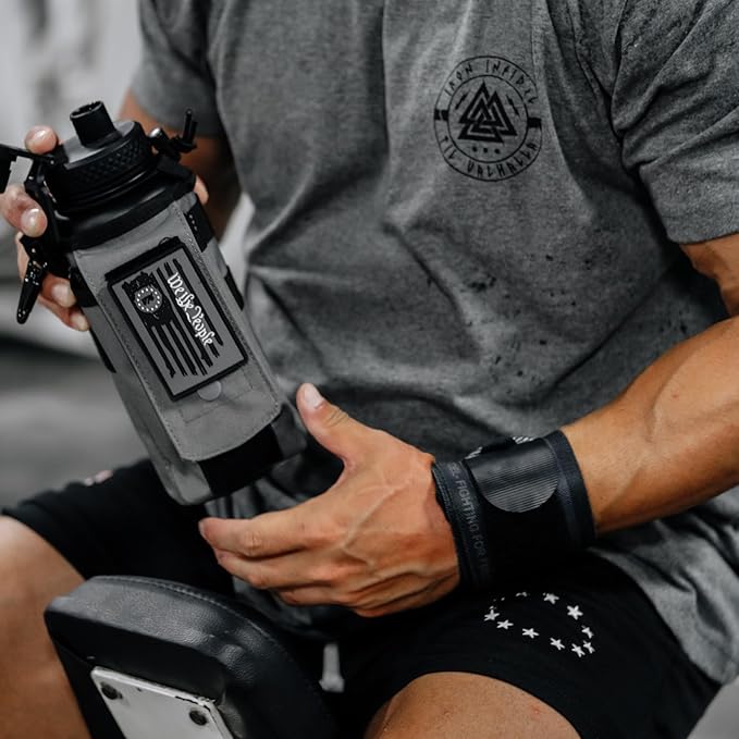 Iron Infidel Battle Bottle - 32 Oz Insulated Water Bottle with Straw Lid & Chug Cap, Stainless Steel Metal Tactical Flask with Rugged, Removable Sleeve for Keys & Phone or Wallet (Betsy Ross 1 Liter)-FlexoryFit