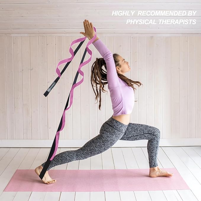 Premium Durable Stretch Straps with Loops, Stretching Strap for Physical Therapy, Multi-Loop Yoga Strap Fitness Exercise Strap for Yoga, Pilates, Dance, Flexibility&Exercise-FlexoryFit