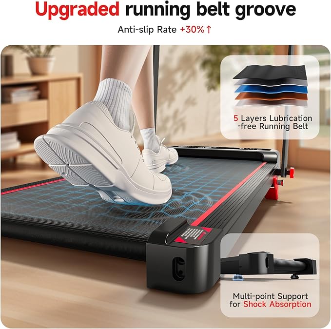 RHYTHM FUN Incline Foldable Treadmill, Walking Pad Treadmill with Incline, 300 lbs Portable Treadmills with Handles for Home Office Use, Under Desk Compact Walking Pad