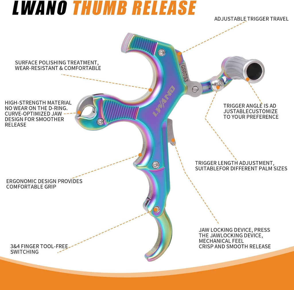 LWANO Archery Compound Bow Release Aids Trigger 3-4 Finger Adjustable Wristband Thumb Arrow Release Aids for Adults Youth Hunting Shooting Training Accessories