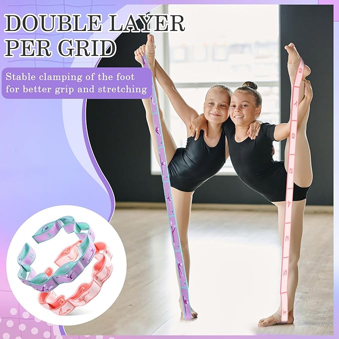 Stretch Strap for Kids Elastic Gymnastics Stretching Ballet Dance Band with 8 Loops Adjustable Exercise Training Resistance Strap for Children Stuff Pilates Latin Yoga Equipment-FlexoryFit