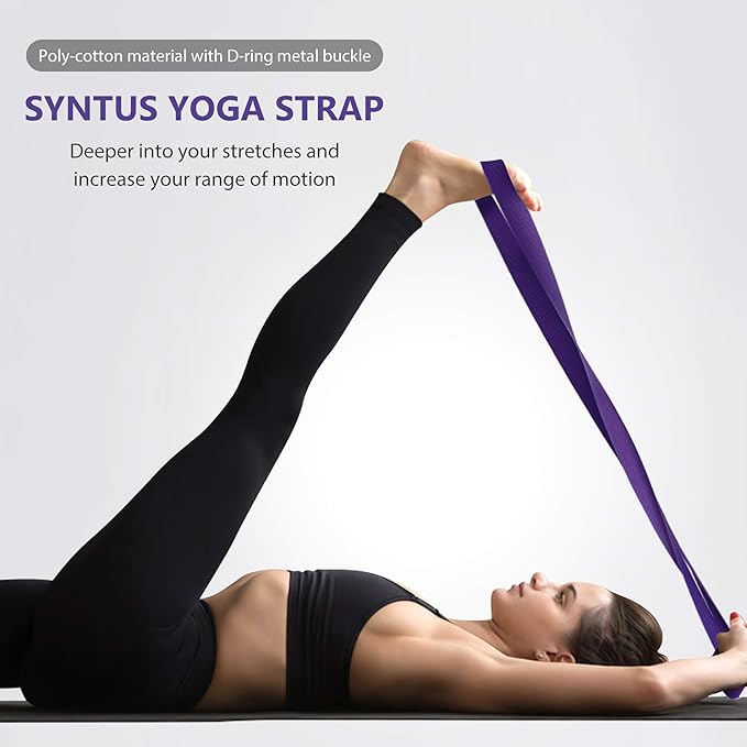 Syntus Yoga Block and Yoga Strap Set, 2 Soft Non-Slip Yoga Blocks 9×6×4 inches, 8FT Metal D-Ring Strap for Yoga, General Fitness, Pilates, Stretching and Toning-FlexoryFit