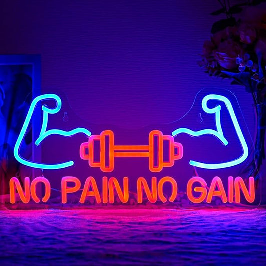 No Pain No Gain Neon Sign for Gym Decor Gym Neon Light Muscle Led Neon Sign Dumbbell LED Neon Light Weightlifting Neon Lights Fitness Club Neon Signs for Gym Fitness Club Store Decoration