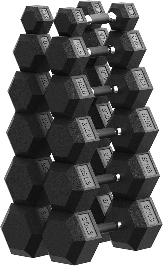PAPABABE Hex Dumbbell Set 45-550 lb, Rubber Encased Home Gym Dumbbells, Weights Dumbbells for Women & Men, Hand Weight for Strength Training-FlexoryFit