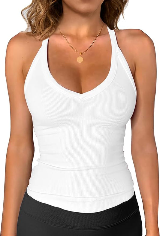 iGENJUN Workout Tops for Women Racerback Basic Tank Summer 2025 Camisole V Neck Slim Fit Ribbed Sleeveless-FlexoryFit
