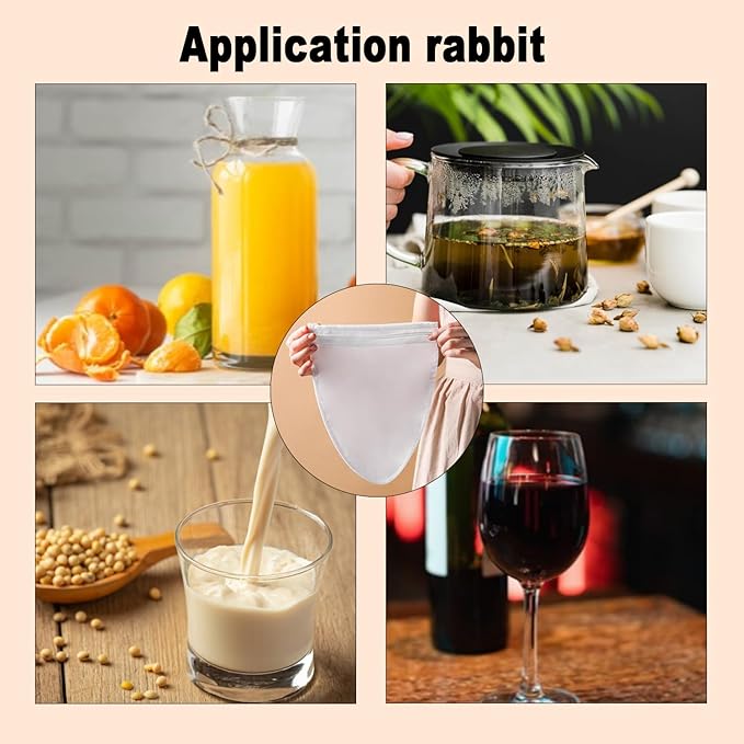 Ultra Fine Mesh Strainer Bags, Reusable Fine Mesh Strainer with Handle, Yogurt Strainer, Cheese Cloths, Suitable for Filtering Tea, Yogurt,Juice,Lard, Bacon Grease, Coffee and Milk