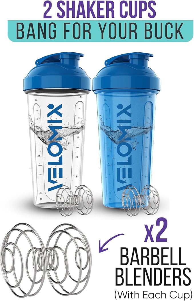 '-2 Pack- 28 oz Protein Shaker Bottles for Protein Mixes - 2x Wire Whisk | Leak Proof Shaker Cups for Protein Shakes | Protein Shaker Bottle Pack | Shakers for Protein Shakes-Blue&Transparent-FlexoryFit