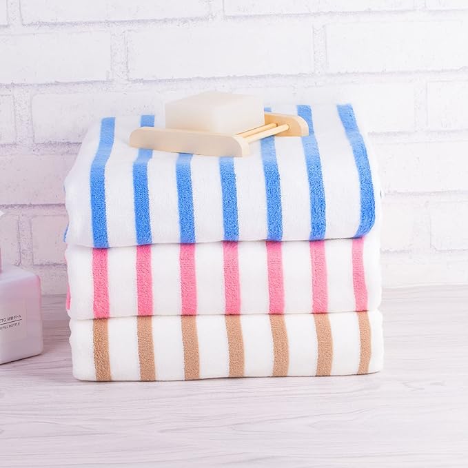 JML Microfiber Beach Towels, Bath Towel Set (4 Pack, 27" x 55") - Extra Large, Soft, Absorbent, Fast Drying, Multipurpose for Hair, Bathroom, Swimming, Fitness, Sport, Yoga -Stripe Pink-FlexoryFit